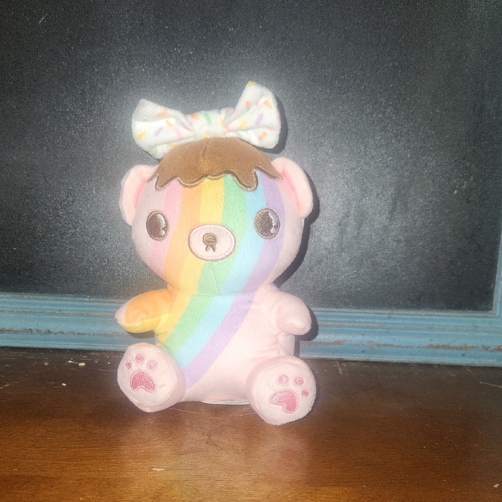 Rainbow Stripe Plush Bear with Sprinkles Bow